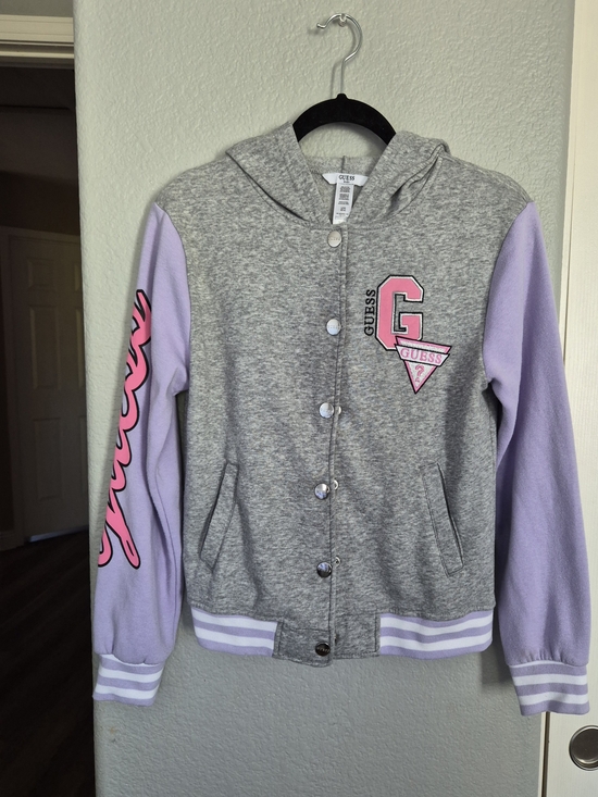 Guess Other - GUESS Girls' Gray & Lavender Logo Hooded Button-Up Jacket